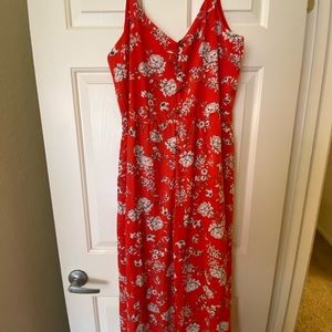 Red Floral Print Vici Jumpsuit